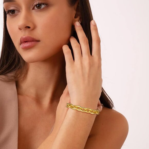 14K Chunky Gold Chain Bracelet Women 7.5 Inch Cuban Rope Toggle Jewelry Gift - Picture 2 of 7